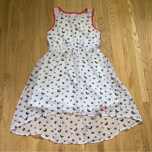 Guess Girls White & Pink Black Butterfly Sleeveless Lined High Low Hem Dress